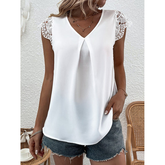 Blouse pour femmes avec des manches en dentelle et décolleté en V Chic und Stil