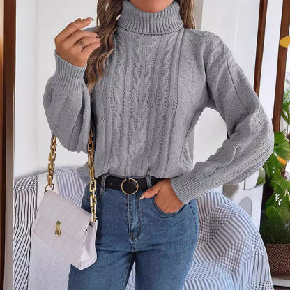 Dames Pull en tricot confortable avec col montant et motif torsadé Chic und Stil