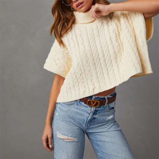 Pull élégant en tricot douillet pour femmes avec texture côtelée et col haut Chic und Stil