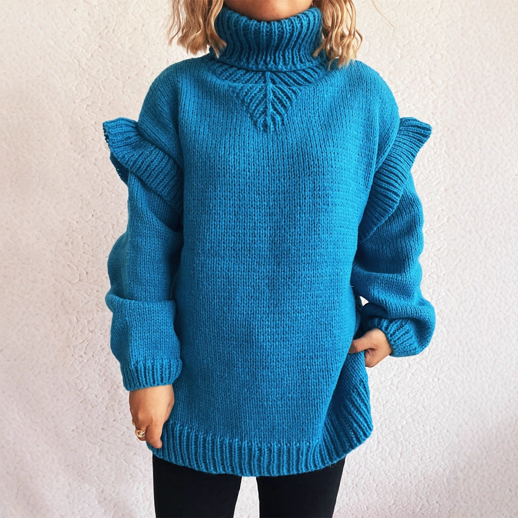 Pull-over tricot douillet pour dames avec des manches à volants et un col montant Chic und Stil