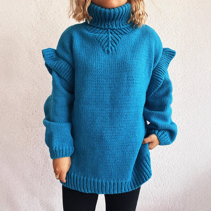 Pull-over tricot douillet pour dames avec des manches à volants et un col montant Chic und Stil