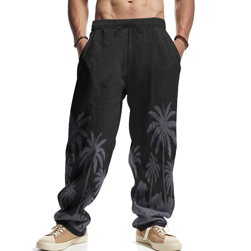Casual beach pants for men with palm print and elastic waistband Chic und Stil