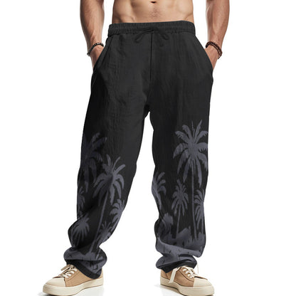 Casual beach pants for men with palm print and elastic waistband Chic und Stil