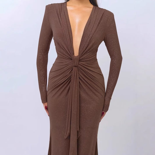 Dames Élégant Robe Portefeuille avec Décolleté en V Profond et Design Cintré Chic und Stil