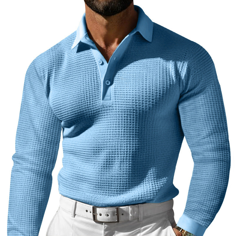 Men's long sleeve polo shirt with textured fabric and stylish collar Chic and Style