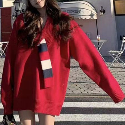 Pull décontracté pour femmes avec col en V texturé et coupe oversized Chic und Stil
