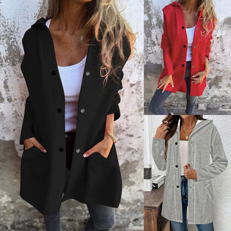 Dames Cardigan long tendance avec capuche et poches pratiques Chic und Stil