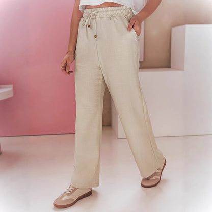 Ladies Comfortable linen pants with elastic waistband and side pockets Chic and Style