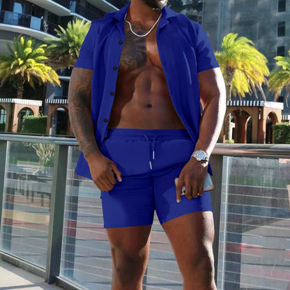 Homme décontracté ensemble chemise à manches courtes et shorts Chic und Stil