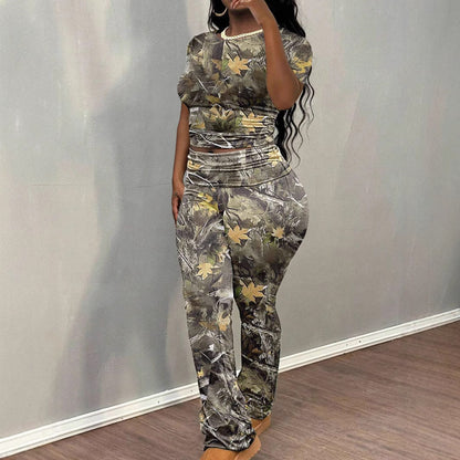Dames Camouflage Imprimé Salon Set Chic und Stil