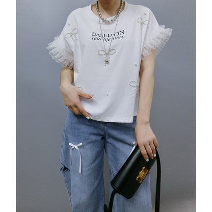 T-shirt graphique de loisirs à manches volantes pour femmes Chic und Stil