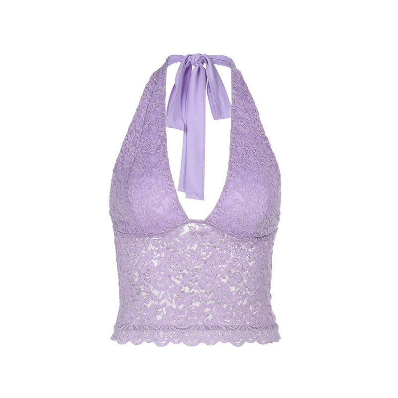 Dames Halterneck Top en Dentelle Chic und Stil