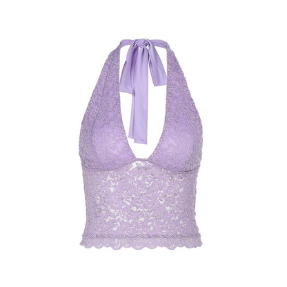 Dames Halterneck Top en Dentelle Chic und Stil