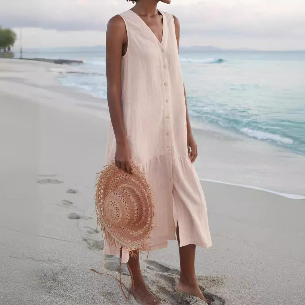Women's airy maxi dress with button placket and practical pockets Chic und Stil