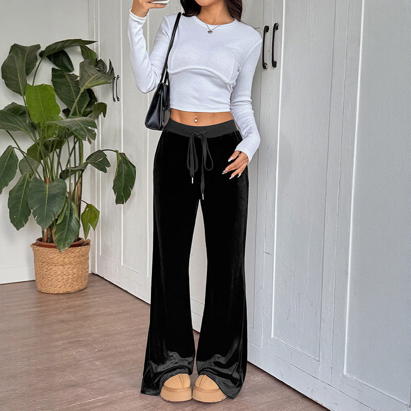 Loose lounge pants in velvet for women with elastic waistband and drawstring Chic and Style