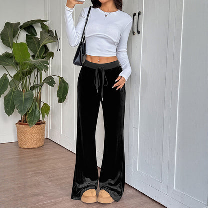 Loose lounge pants in velvet for women with elastic waistband and drawstring Chic and Style