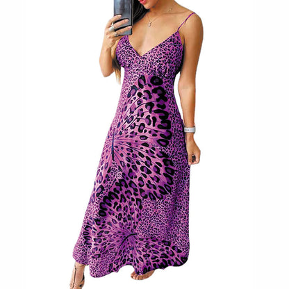 Robe maxi femme avec un design fin de bretelles spaghetti et un motif animal saisissant Chic und Stil
