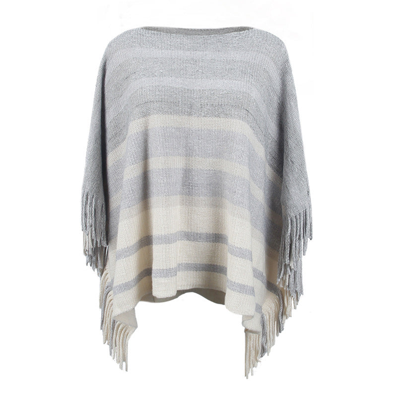 Dames élégant poncho avec design texturé et détails à franges Chic und Stil
