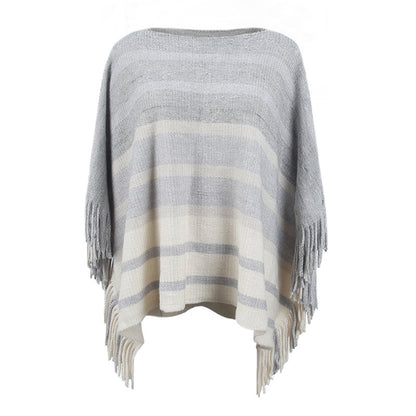 Dames élégant poncho avec design texturé et détails à franges Chic und Stil