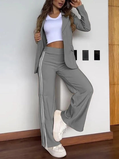 Dames Ensemble de loungewear élégant avec blazer ample et pantalon taille haute Chic und Stil