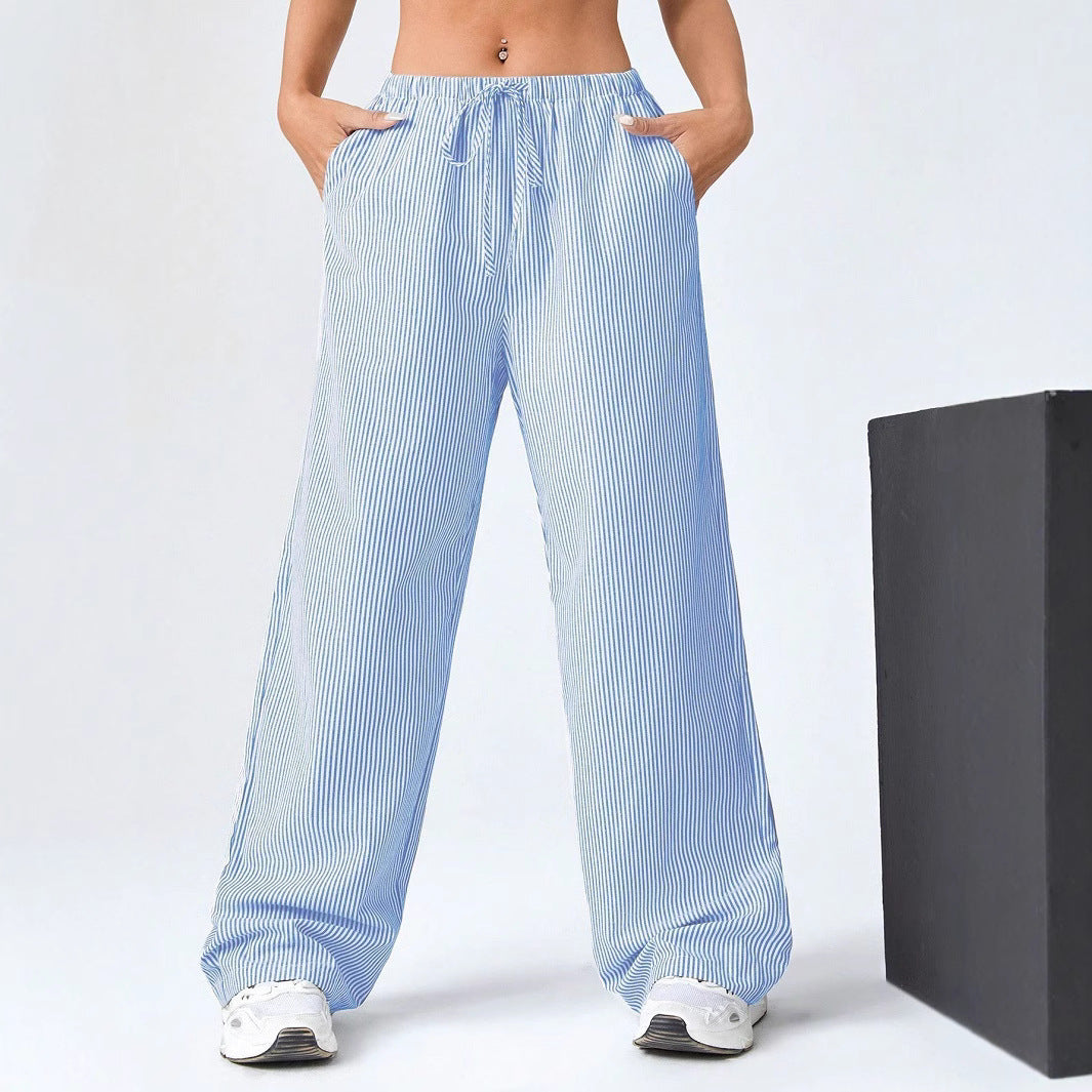 Pantalons larges pour femmes à rayures avec ceinture élastiquée confortable Chic und Stil