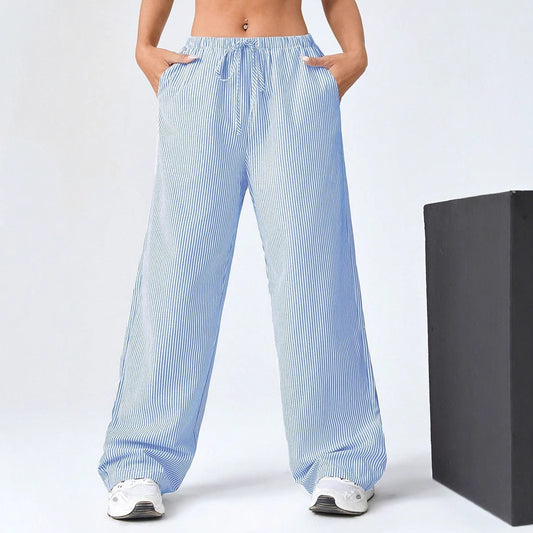 Pantalons larges pour femmes à rayures avec ceinture élastiquée confortable Chic und Stil