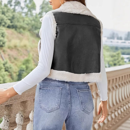 Dames gilet rembourré élégant avec col en fausse fourrure Chic und Stil