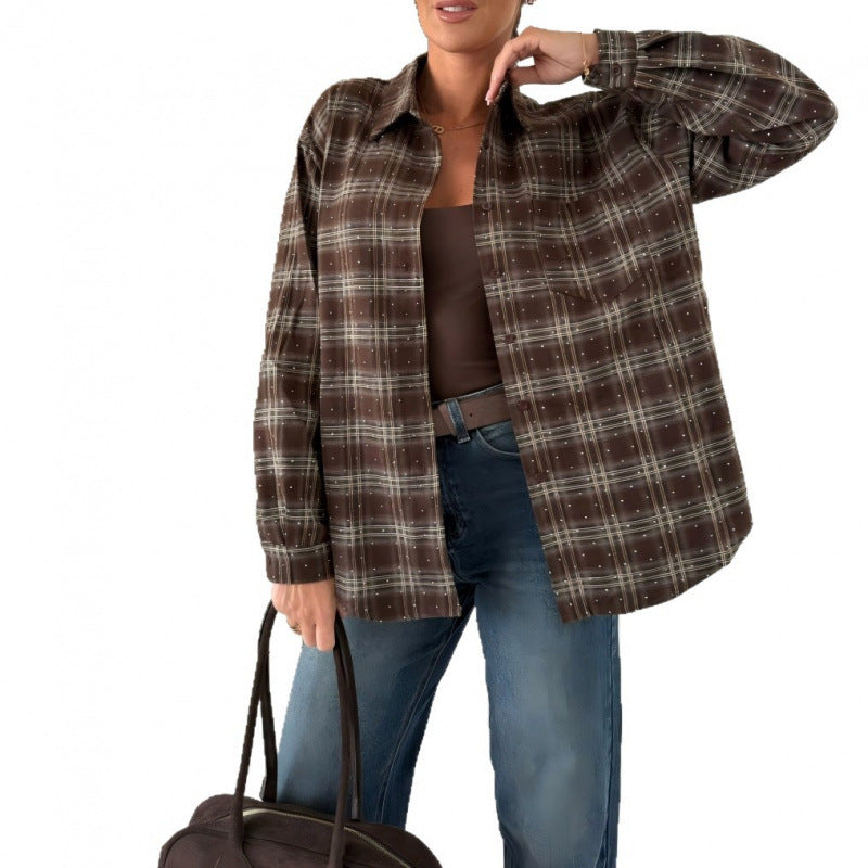 Dames Chemise Oversized Carreautée Chic und Stil