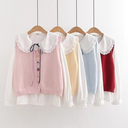 Blouse en tricot pour femmes avec col décoratif et appliqués faits main Chic und Stil