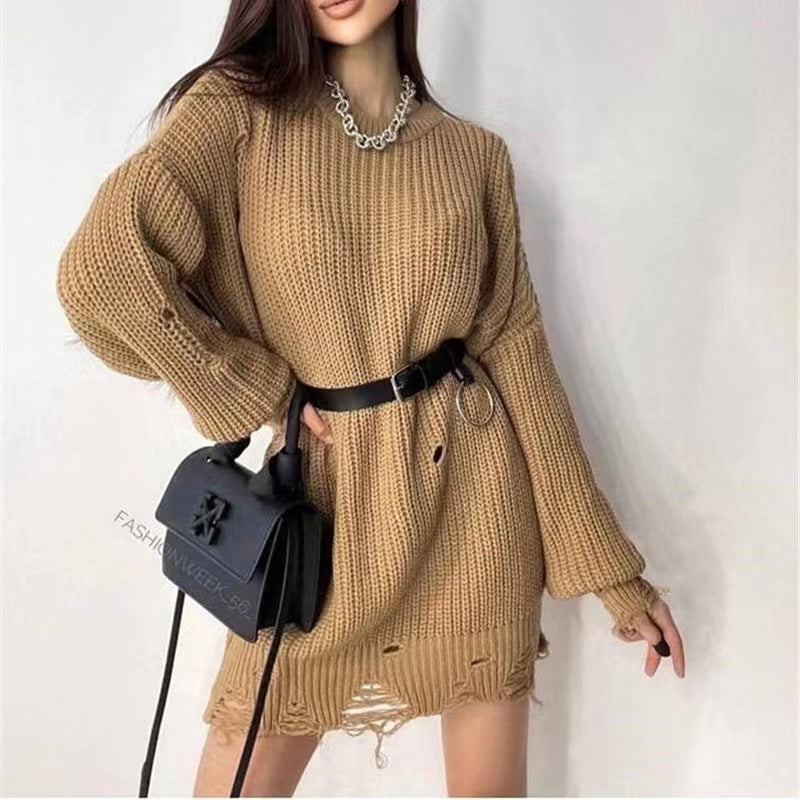 Robe en tricot pour femmes avec coupe décontractée et détails usés Chic und Stil