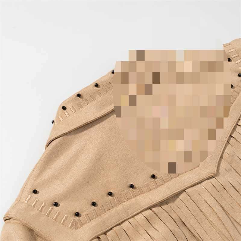 Damen trendige Wildlederjacke mit Fransen und Nieten Chic und Stil