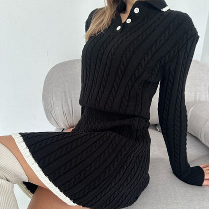 Robe en tricot à col et détails féminins pour femmes Chic und Stil