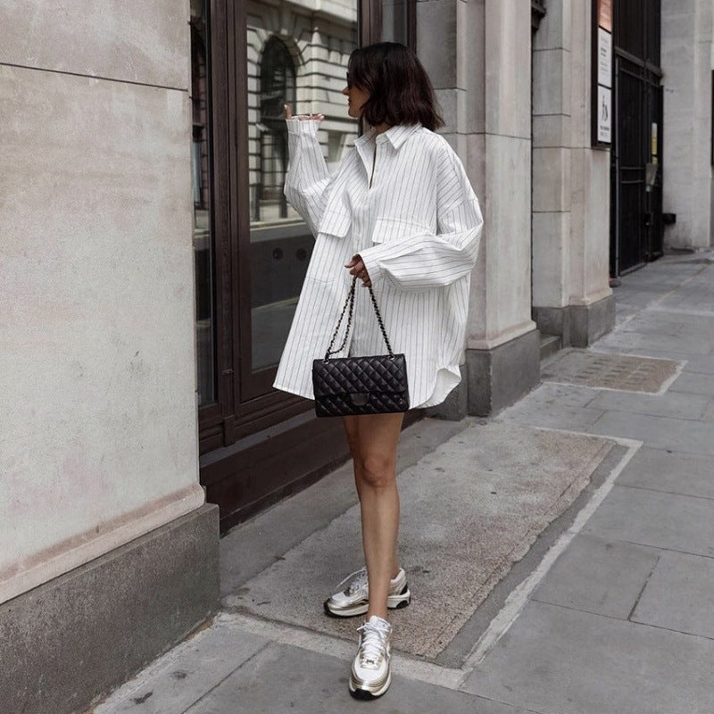 Robe chemise oversized rayée pour femmes Chic und Stil