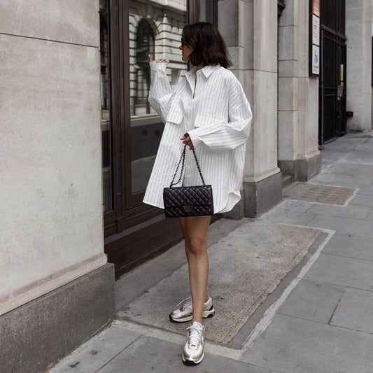 Robe chemise oversized rayée pour femmes Chic und Stil