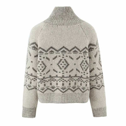 Damen warme Strickjacke mit traditionellen Mustern Chic und Stil