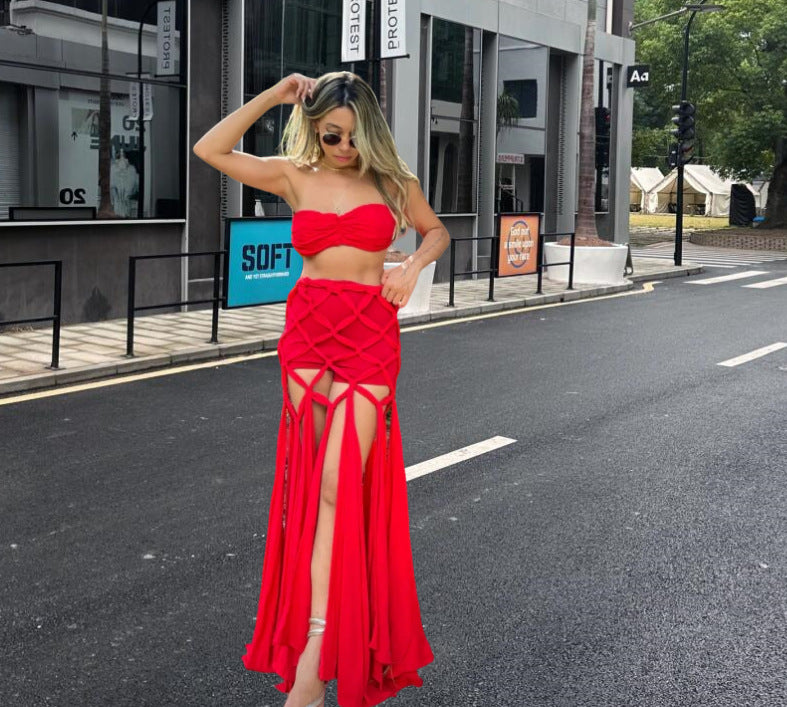 Robe pour femmes avec des fentes latérales ouvertes et un design en treillis raffiné Chic und Stil