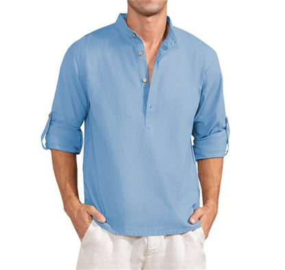 Chemise en lin pour hommes avec col montant et détails de boutons pratiques Chic und Stil