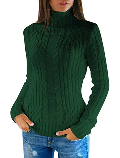 Dames Pull en tricot de haute qualité avec col montant et motif torsadé Chic und Stil