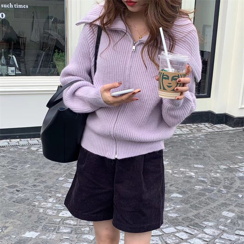 Pull en tricot pour femmes avec col montant et fermeture éclair Chic und Stil