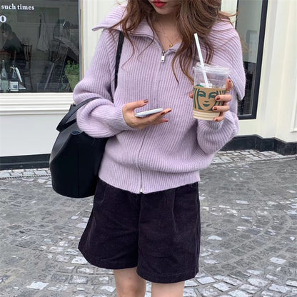 Pull en tricot pour femmes avec col montant et fermeture éclair Chic und Stil