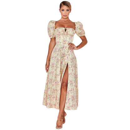Robe maxi femme avec imprimé floral romantique et design à manches bouffantes Chic und Stil