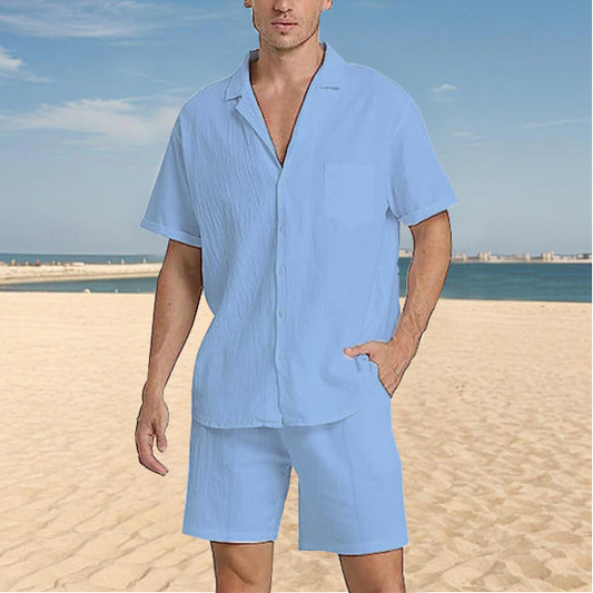 Chemise pour hommes décontractée à manches courtes avec design texturé et shorts assortis Chic und Stil