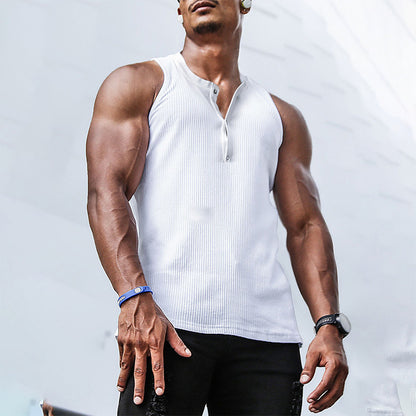 Men's sleeveless sports tank top with button placket and breathable fabric Chic and Style