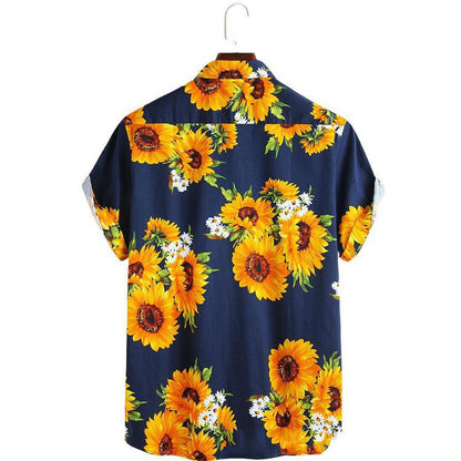 Chemise pour hommes à manches courtes avec motif coloré de tournesols et tissu en coton léger Chic und Stil