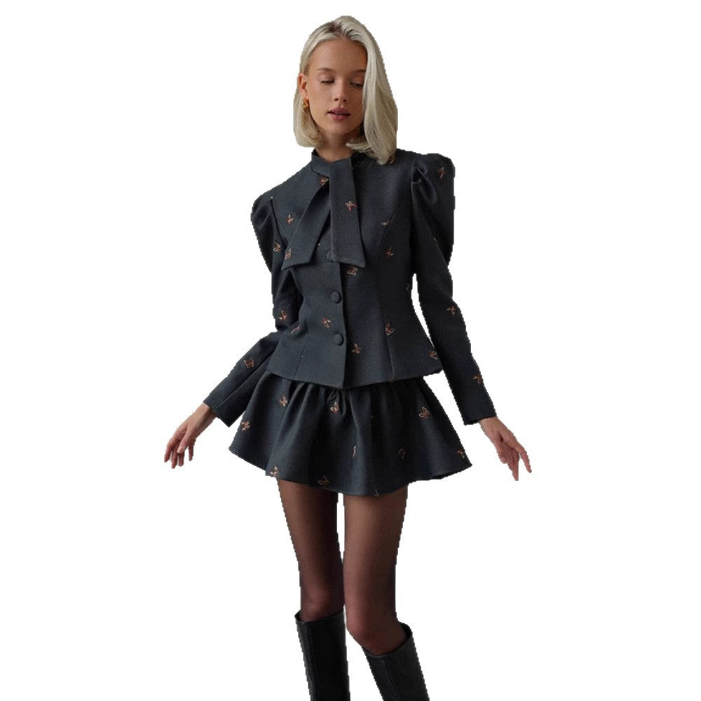 Blazer dress women with voluminous puff sleeves and an elegant bow application Chic and Style