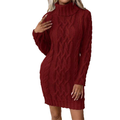 Robe en tricot pour femmes avec col montant et motif en relief Chic und Stil