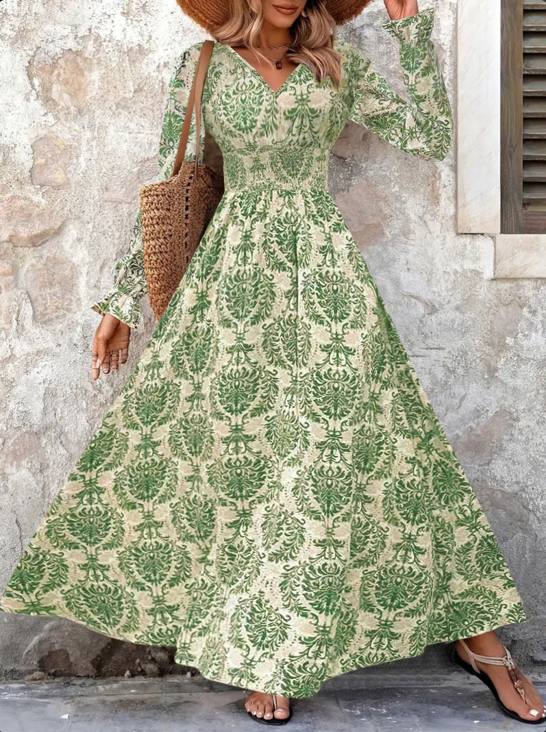 Robe maxi longue pour femmes avec motif Jacquard floral et manches volumineuses Chic und Stil