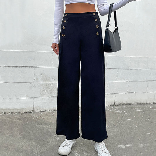 Pantalons amples cintrés pour femmes avec détails en bouton Chic und Stil