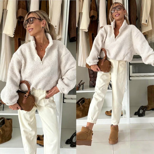 Pull-over en polaire décontracté pour femmes avec col montant Chic und Stil