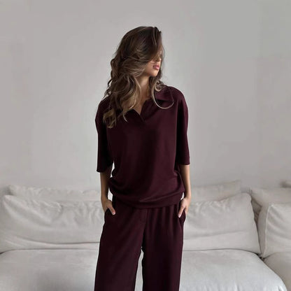 Dames ensemble élégant avec col surdimensionné et pantalons larges Chic und Stil